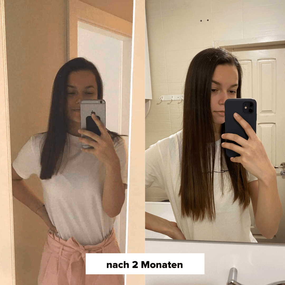 woman hair and after Moerie usage
