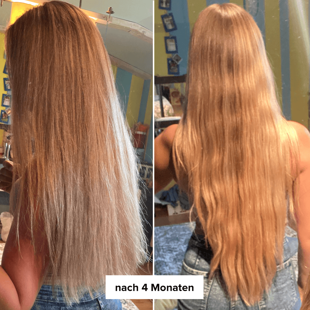 woman hair and after Moerie usage