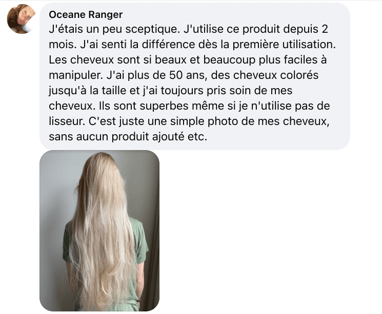 Facebook comment review about this moerie product