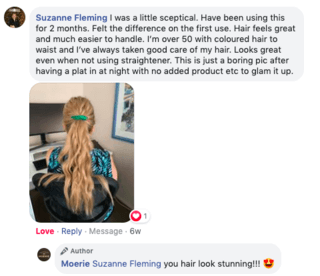 Facebook comment review about this moerie product