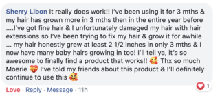 Facebook comment review about this moerie product