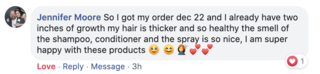 Facebook comment review about this moerie product