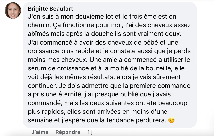 Facebook comment review about this moerie product