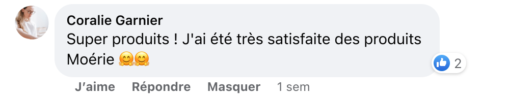Facebook comment review about this moerie product