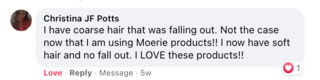 Facebook comment review about this moerie product