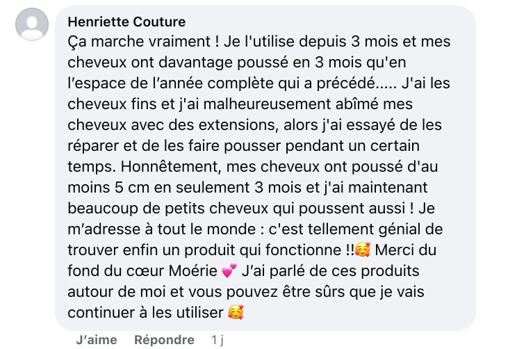 Facebook comment review about this moerie product