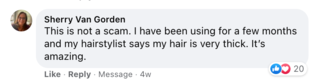 Facebook comment review about this moerie product