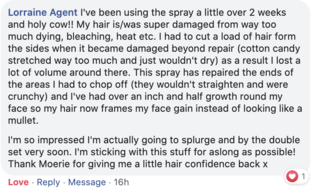 Facebook comment review about this moerie product