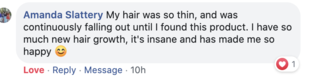 Facebook comment review about this moerie product