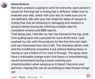 Facebook comment review about this moerie product