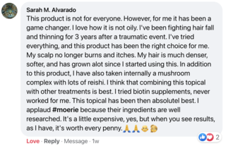 Facebook comment review about this moerie product