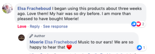 Facebook comment review about this moerie product