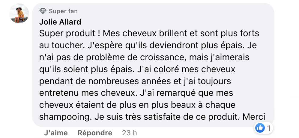 Facebook comment review about this moerie product