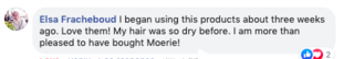 Facebook comment review about this moerie product