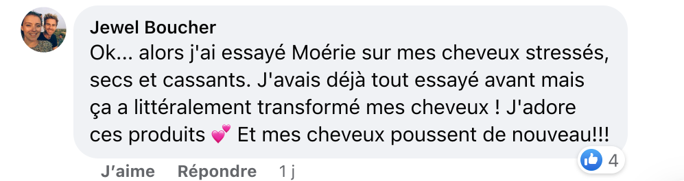 Facebook comment review about this moerie product