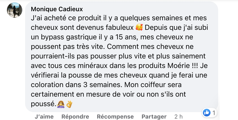 Facebook comment review about this moerie product