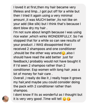 Facebook comment review about this moerie product