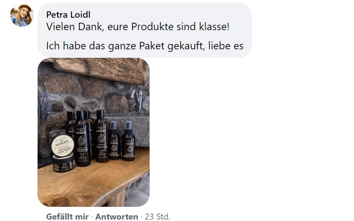Facebook comment review about this moerie product