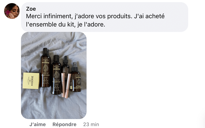Facebook comment review about this moerie product