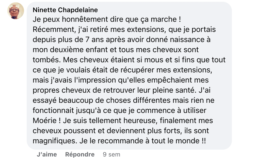 Facebook comment review about this moerie product