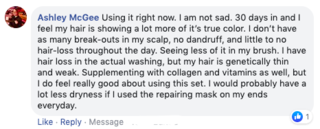 Facebook comment review about this moerie product