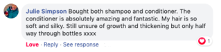 Facebook comment review about this moerie product