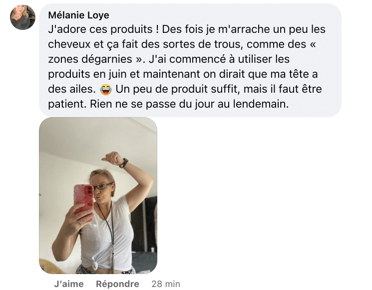 Facebook comment review about this moerie product