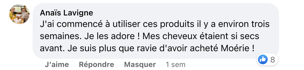 Facebook comment review about this moerie product