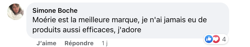 Facebook comment review about this moerie product
