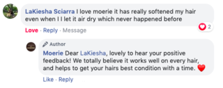 Facebook comment review about this moerie product