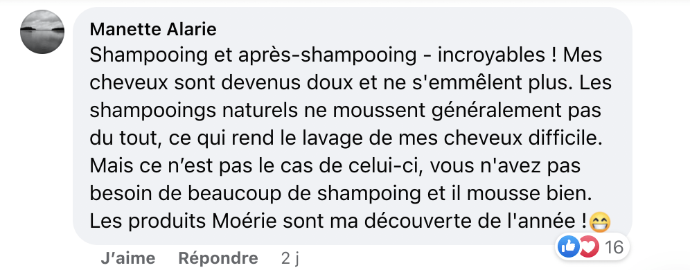 Facebook comment review about this moerie product