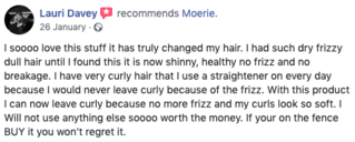 Facebook comment review about this moerie product