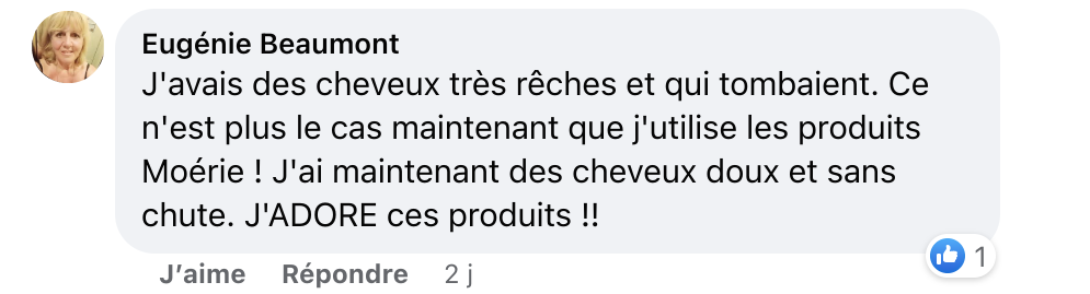 Facebook comment review about this moerie product