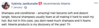 Facebook comment review about this moerie product