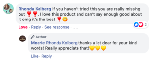 Facebook comment review about this moerie product