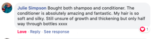 Facebook comment review about this moerie product