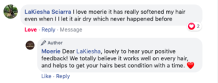 Facebook comment review about this moerie product