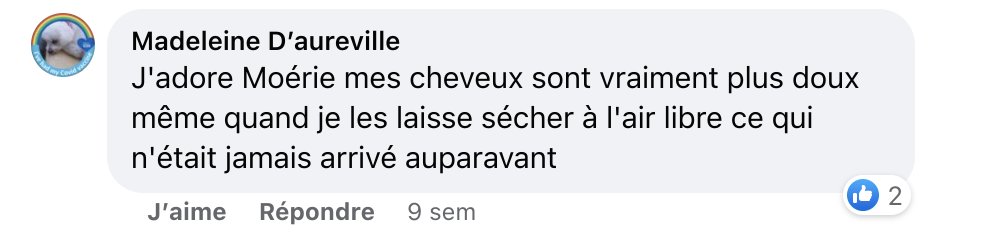 Facebook comment review about this moerie product