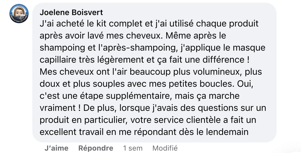 Facebook comment review about this moerie product
