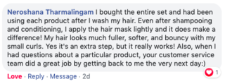 Facebook comment review about this moerie product