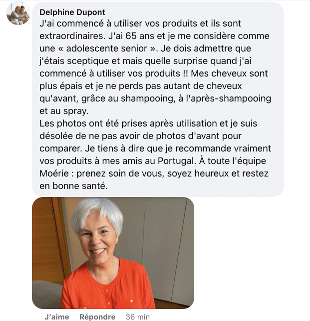 Facebook comment review about this moerie product
