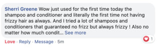 Facebook comment review about this moerie product