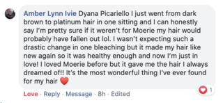 Facebook comment review about this moerie product