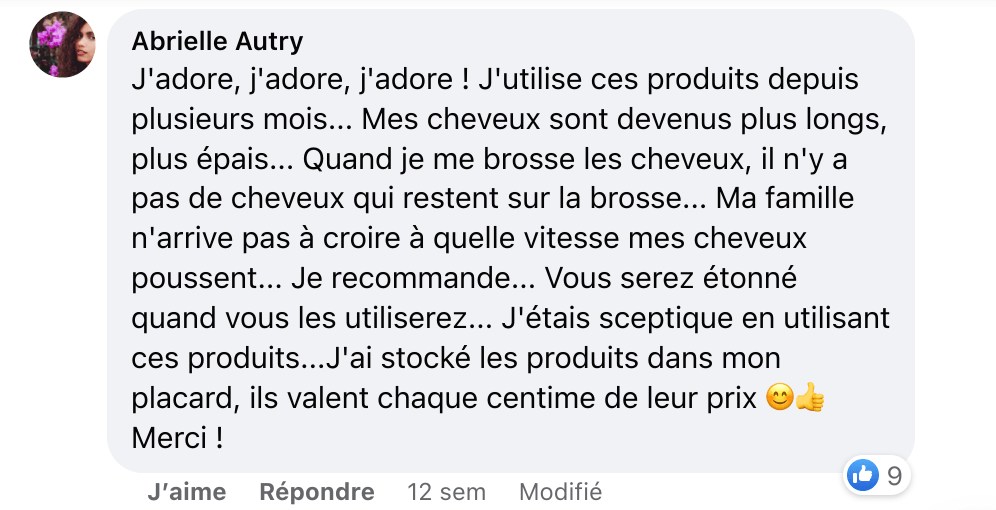 Facebook comment review about this moerie product