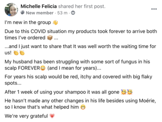 Facebook comment review about this moerie product