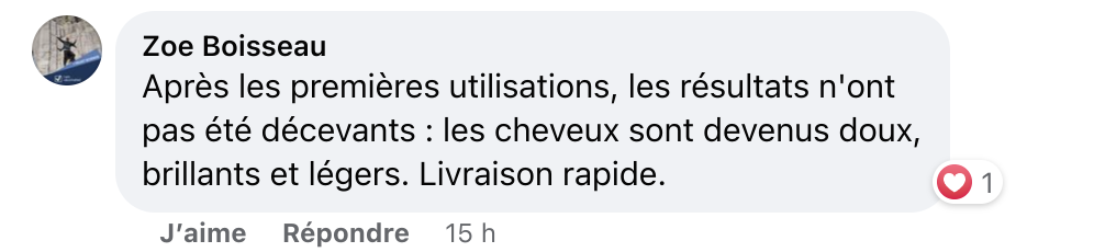 Facebook comment review about this moerie product