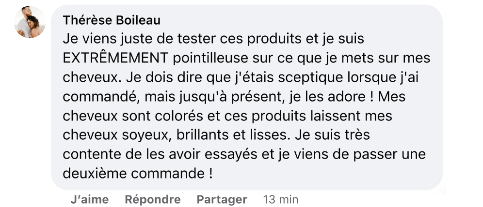 Facebook comment review about this moerie product