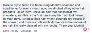 Facebook comment review about this moerie product