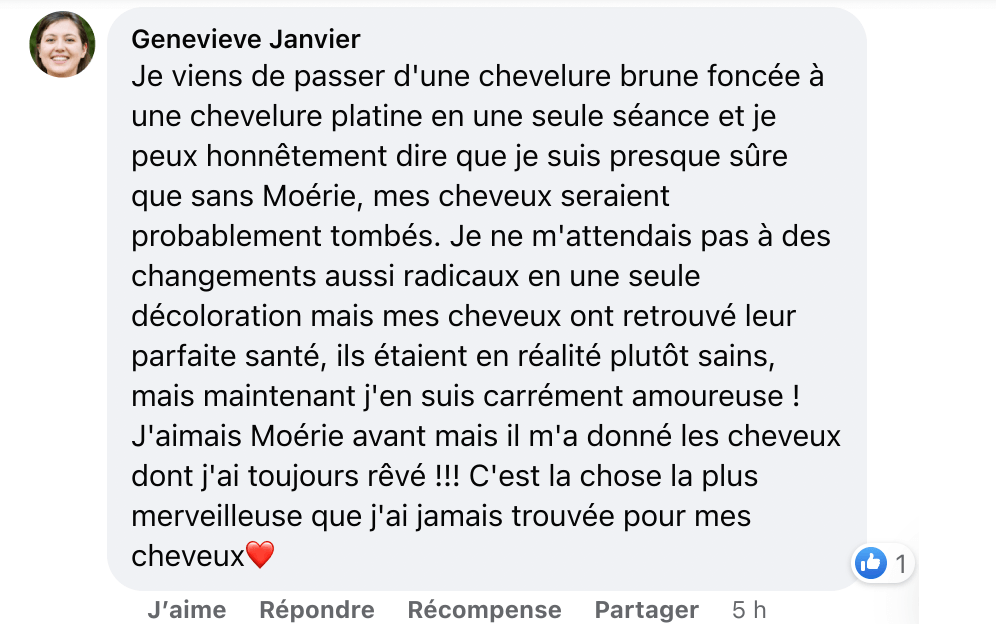 Facebook comment review about this moerie product