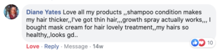 Facebook comment review about this moerie product